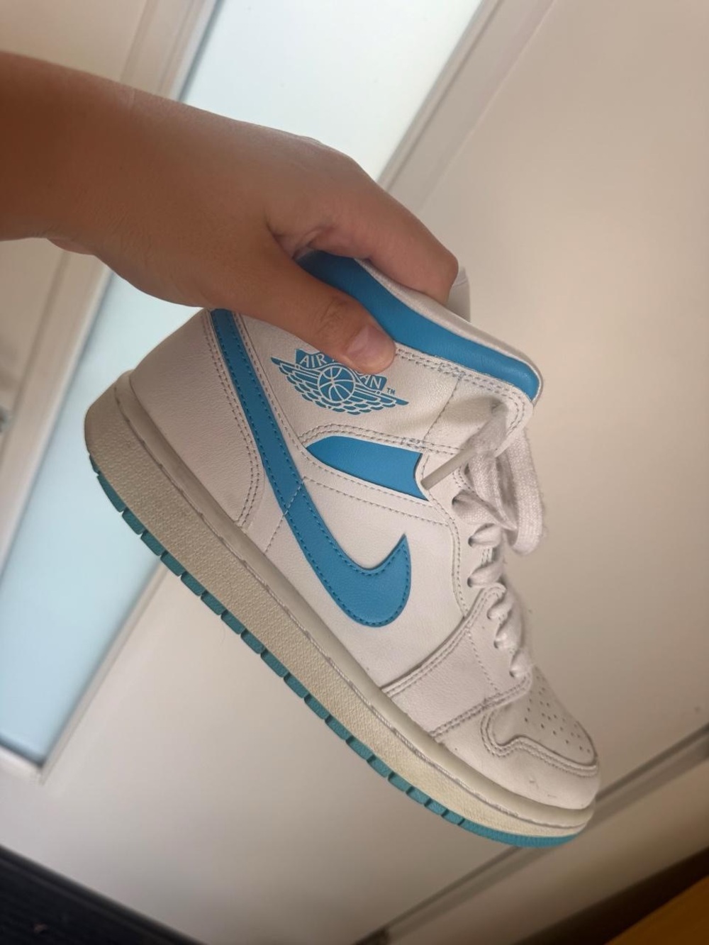 Air Jordan Mid Top Women's Sneakers in White/Blue
